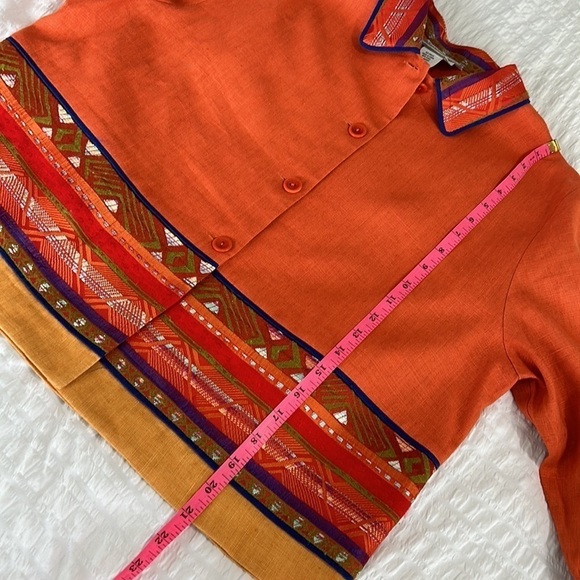 Coldwater Creek Womens Linen Embroidered Blazer Sz S Orange Crop Jacket Colorful - Picture 7 of 9